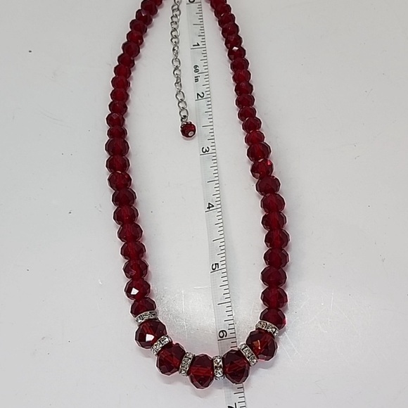 Vintage 2028 Dark Red Crystal with Rhinestones Necklace - Picture 7 of 8